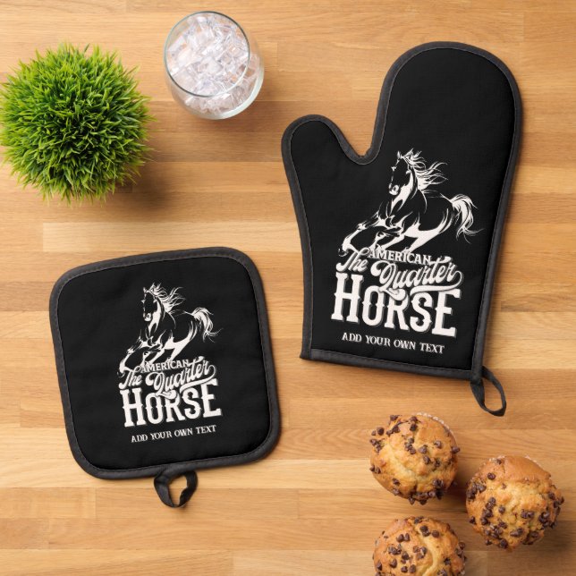 American quarter horse Cowgirl wild west western Oven Mitt & Pot Holder Set (Top Down)