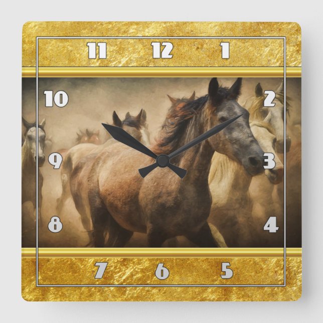 American Quarter Horse with a gold foil design  Square Wall Clock (Front)