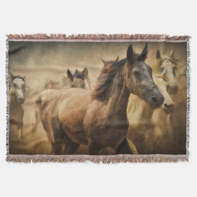 American Quarter Horses running together Throw Blanket (Front)