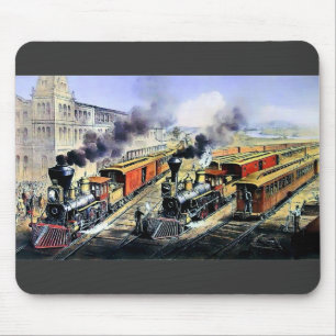 American railroad steam engine trains mouse mat