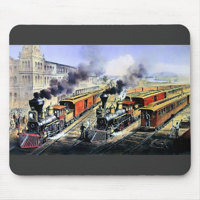 American railroad steam engine trains mouse mat (Front)