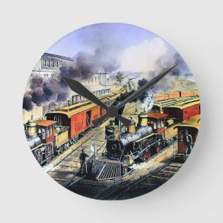 American railroad steam engine trains round clock