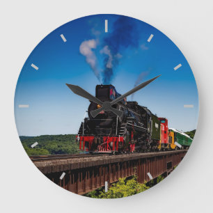 American Railroad Steam Train Large Clock