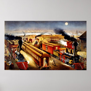 American railway junction at night poster