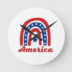 American Rainbow 4th Of July    Round Clock