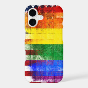 American Rainbow Flag   Wood Grain & Paintstrokes