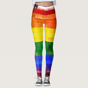 American Rainbow Flag Wood Grain & Paintstrokes Leggings
