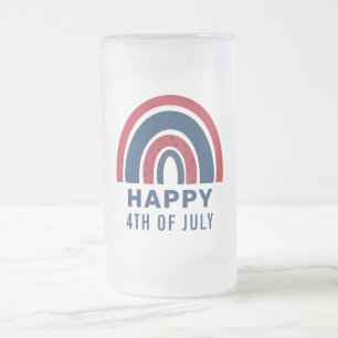 American Rainbow USA Independence Day 4th Of July Frosted Glass Beer Mug