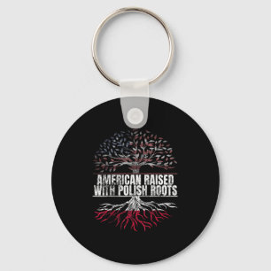 American Raised With Polish Roots Print Usa Poland Key Ring