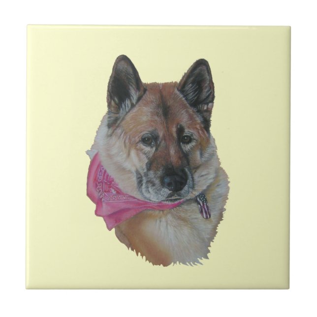 american red akita dog portrait realist art tile (Front)
