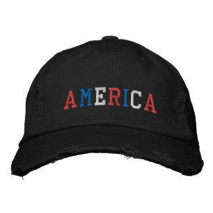 American Red Blue White  Embroidered Hat