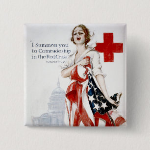 American Red Cross Vintage World War I Poster 15 Cm Square Badge