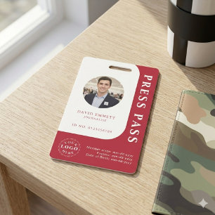 American Red Media Pass with Photo and QR Code ID Badge