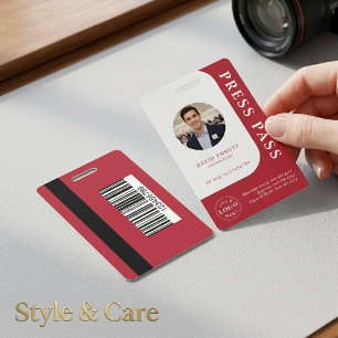 American Red Media Pass with Photo and QR Code ID Badge