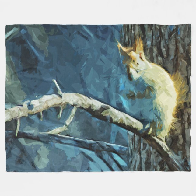 American Red Squirrel Abstract Impressionism Fleece Blanket (Front (Horizontal))