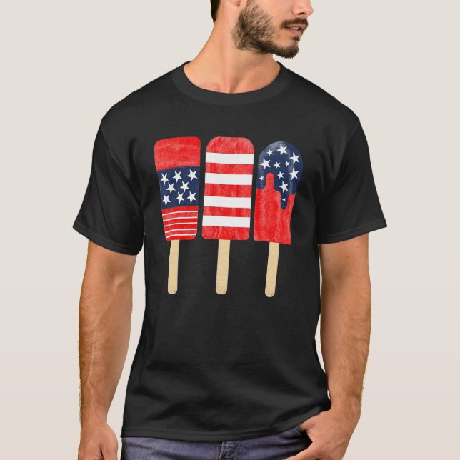 American Red White Blue 4th of July USA Ice Cream T-Shirt (Front)