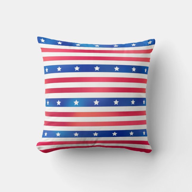 American Red White Blue Stars Stripes Trendy Cushion (Front)