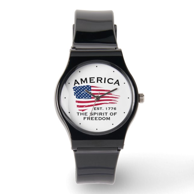 American Red White Blue Stripes Stars Flag Pattern Watch (Front)