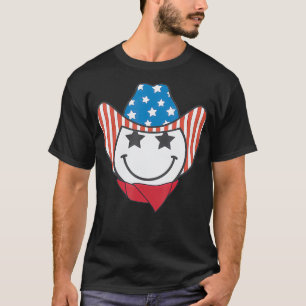 American Retro Cowboy Smiley Face 4th Of July Hat T-Shirt