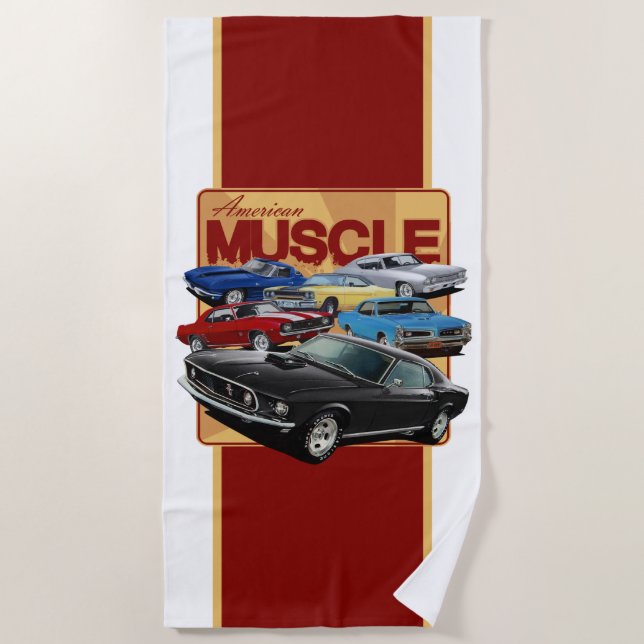 American Retro Muscle Cars Beach Towel (Front)