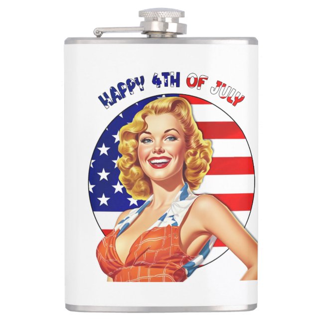 American Retro Pin-up Girl Art Hip Flask (Front)