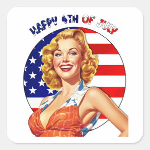 American Retro Pin-up Girl Art Square Sticker