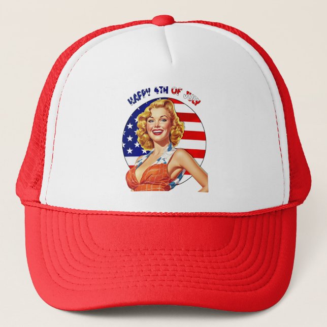 American Retro Pin-up Girl Art Trucker Hat (Front)