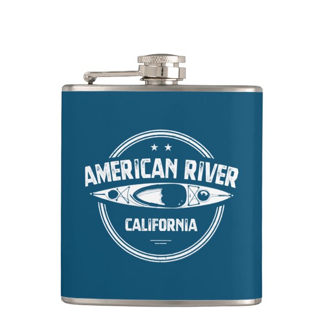 American River California Kayaking Hip Flask (Front)