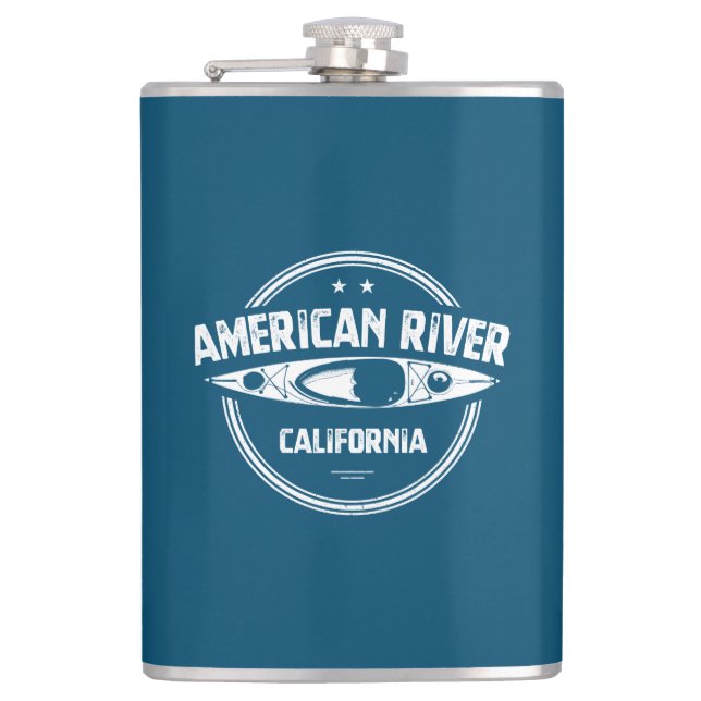 American River California Kayaking Hip Flask (Front)
