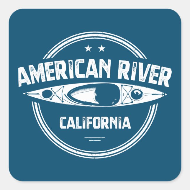 American River California Kayaking Square Sticker (Front)
