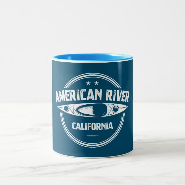 American River California Kayaking Two-Tone Coffee Mug (Center)