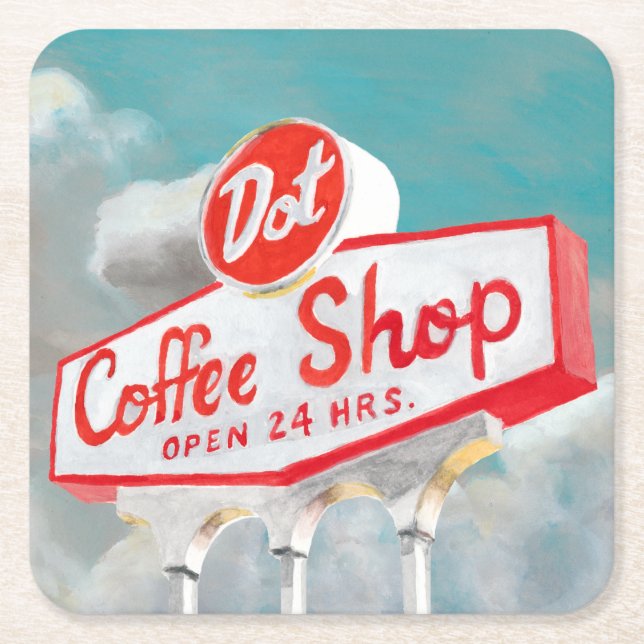 American Roadside | Coffee Shop Sign Square Paper Coaster (Front)
