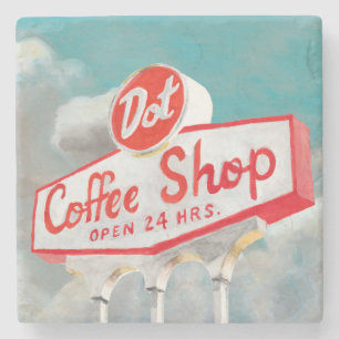 American Roadside Coffee Shop Sign Stone Coaster