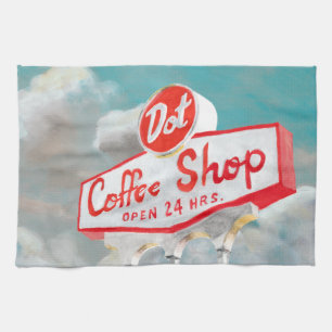 American Roadside Coffee Shop Sign Tea Towel