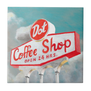 American Roadside Coffee Shop Sign Tile