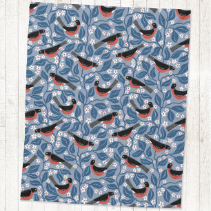 American Robin Apple Blossom Bird Flower Fleece Blanket