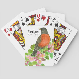 American Robin Bird Apple Blossom Watercolor Playing Cards