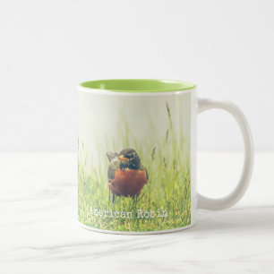 American Robin Bird Green Nature Two-Tone Coffee Mug