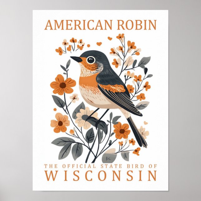 American Robin Bird of Wisconsin Travel Poster (Front)