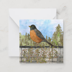 American Robin Blue Sky Blank Flat Note Card