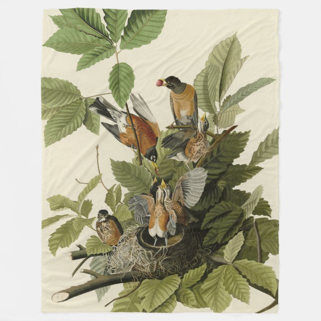 American Robin from Audubon's Birds of America Fleece Blanket (Front)