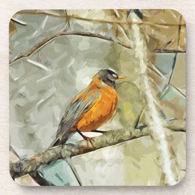American Robin Hunting Abstract Impressionism Coaster (Front)