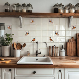 American Robin in flight Tile
