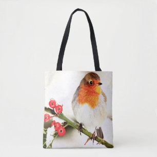 American Robin In Winter Snow Tote Bag