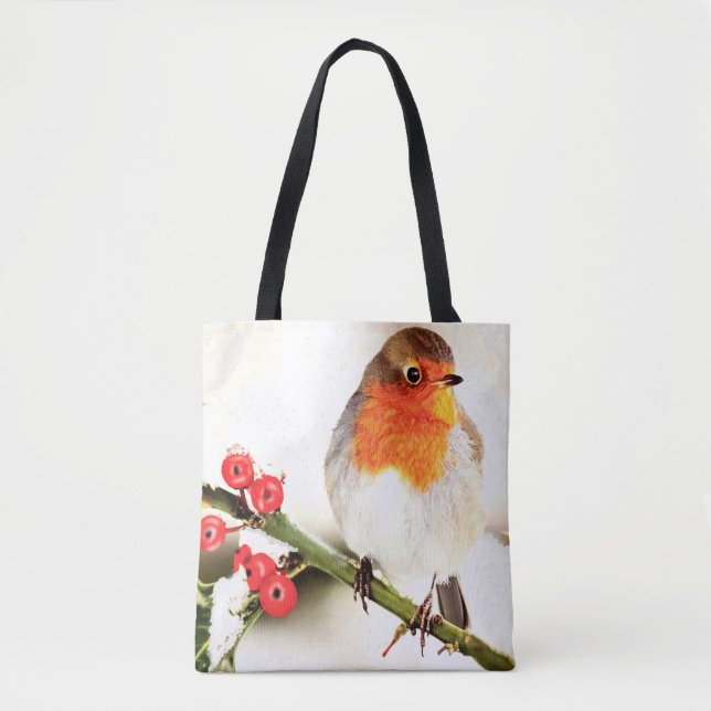 American Robin In Winter Snow Tote Bag (Front)