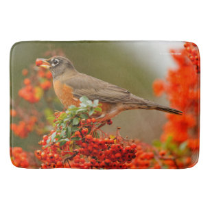 American Robin with a Pyracantha Pomme Bath Mat