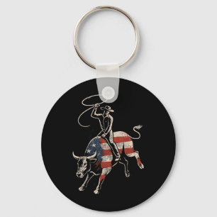 American Rodeo Bull Rider Usa Flag Patriotic Weste Key Ring
