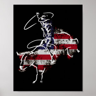American rodeo bull riding retro grunge usa poster