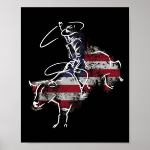 American Rodeo Bull Riding Retro Grunge Usa Vintag Poster