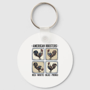 American Roosters Vintage Patriotic Shirt Design_1 Key Ring